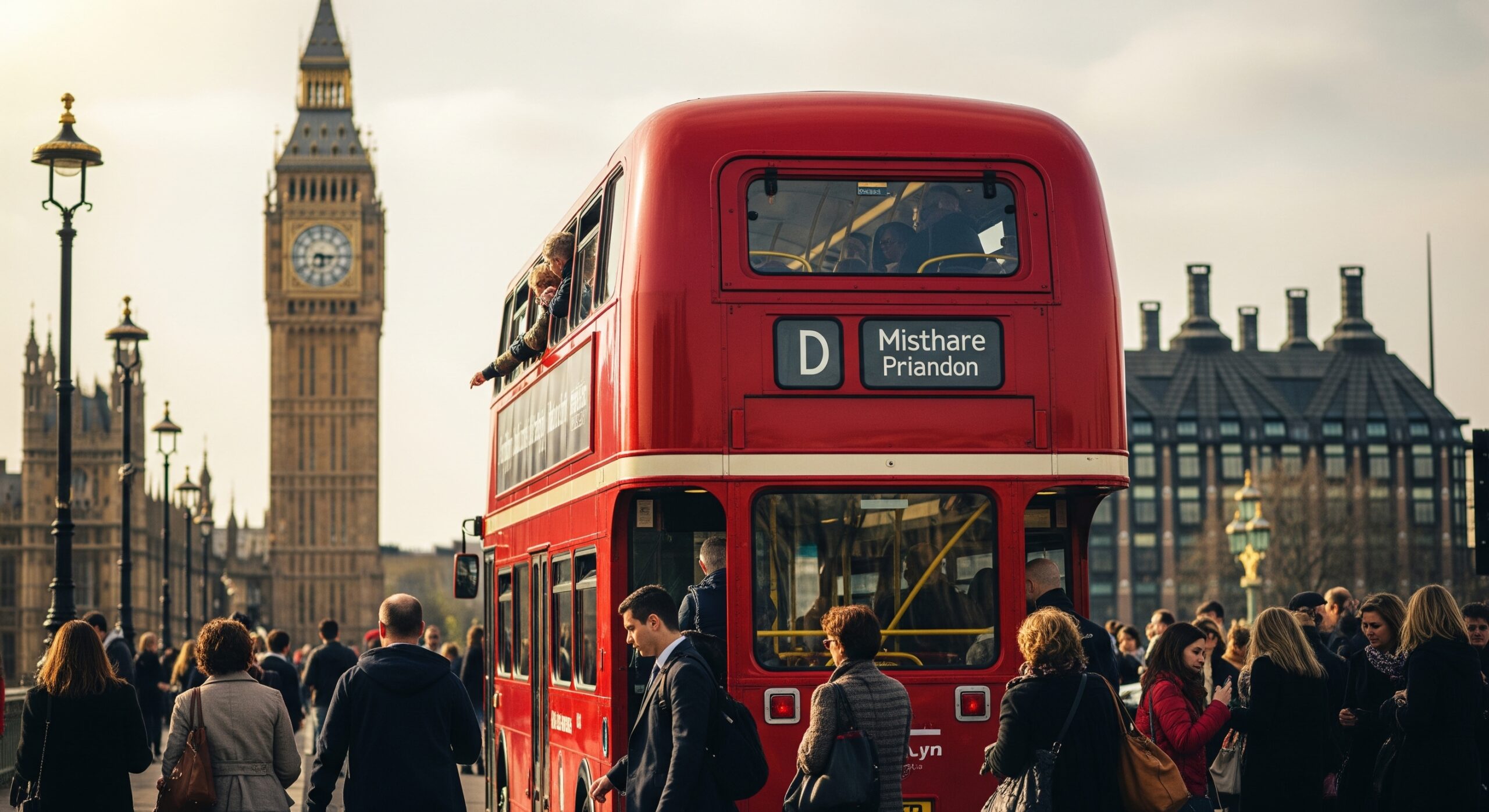 İngiltere yaşam maliyetleri: Londra’da kalabalık bir caddede ilerleyen kırmızı iki katlı otobüs ve şehir hayatı manzarası.