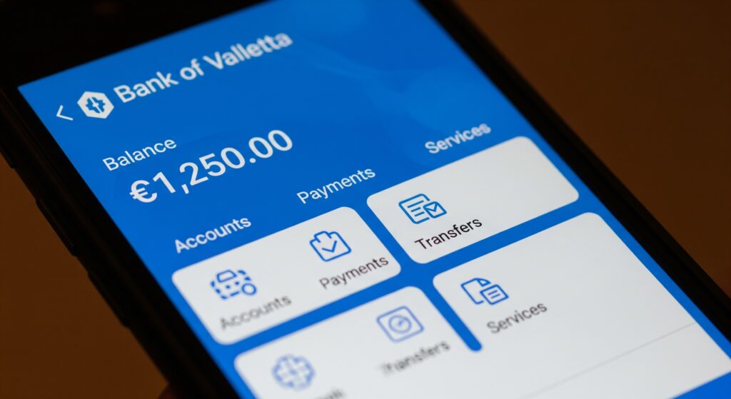 Malta'da banka hesabı açmak- Bank of Valletta mobil bankacılık kullanan bir öğrenci