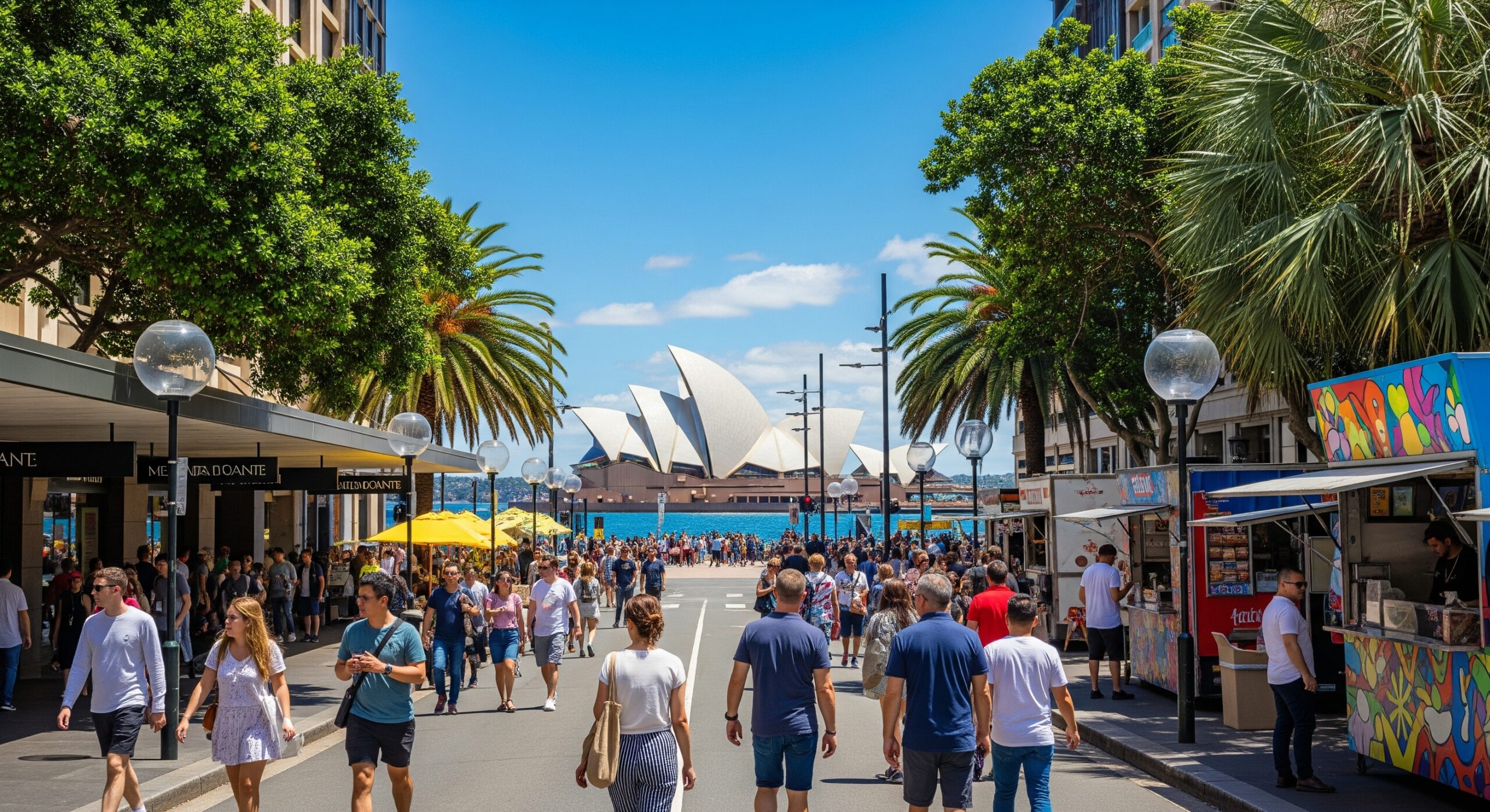 Avustralya'ya çalışmak için gelmiş göçmenler Sydney sokaklarında yürüyor.