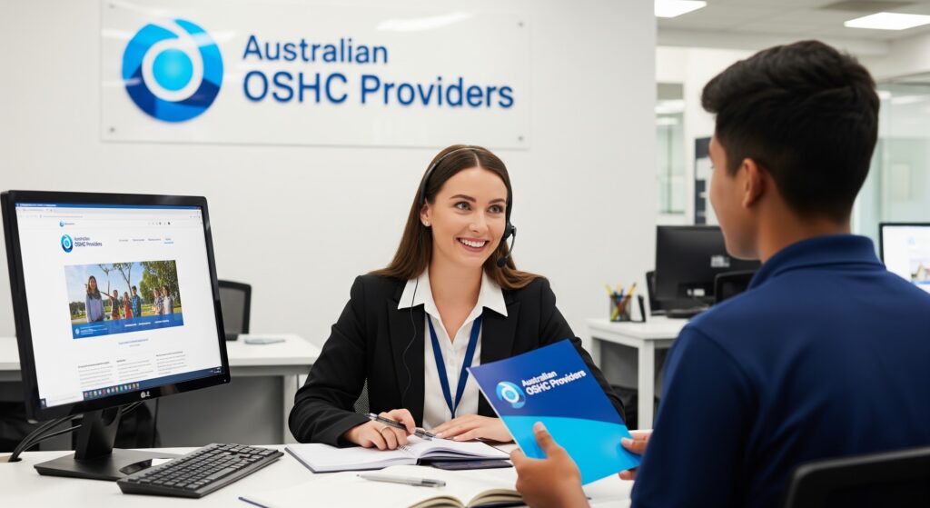 OSHC sağlayıcılarla görüşen bir öğrenci