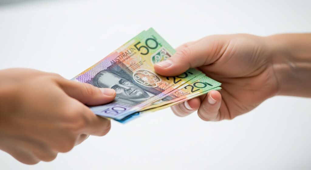 Avustralya'da çalışma vizesi ile kazanılan maaşı simgeleyen Avustralya doları banknotları.