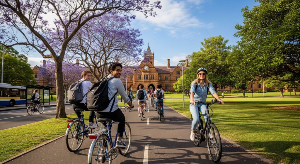 Avustralya yaşam maliyeti- Okula bisikletle giden öğrenciler
