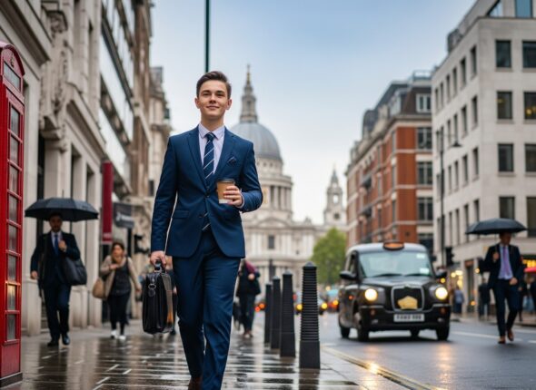 İngiltere çalışma vizesi- Londra'da işe giden mutlu bir Türk genci