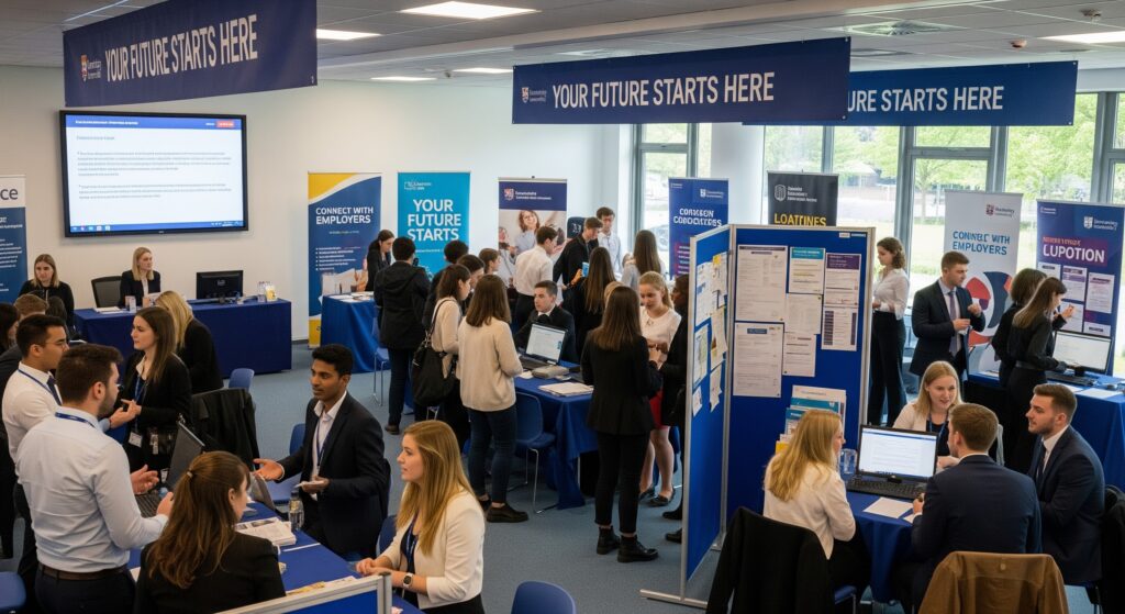 İngiltere'e yükske lisans yapan öğrenciler kariyer merkezinin organize ettiği bir etkinlikte işverenlerle buluşuyor.