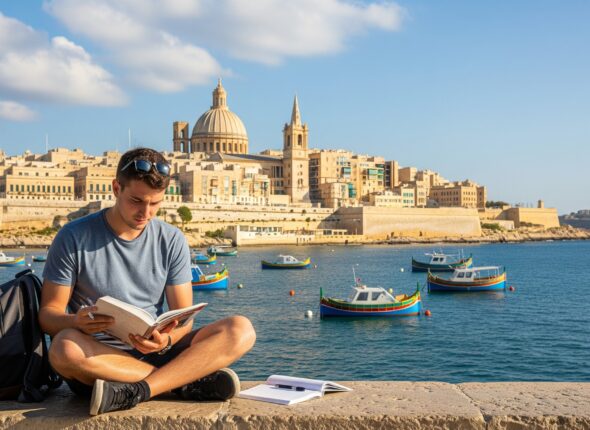 Malta'da burs alan bir öğrenci ders çalışıyor