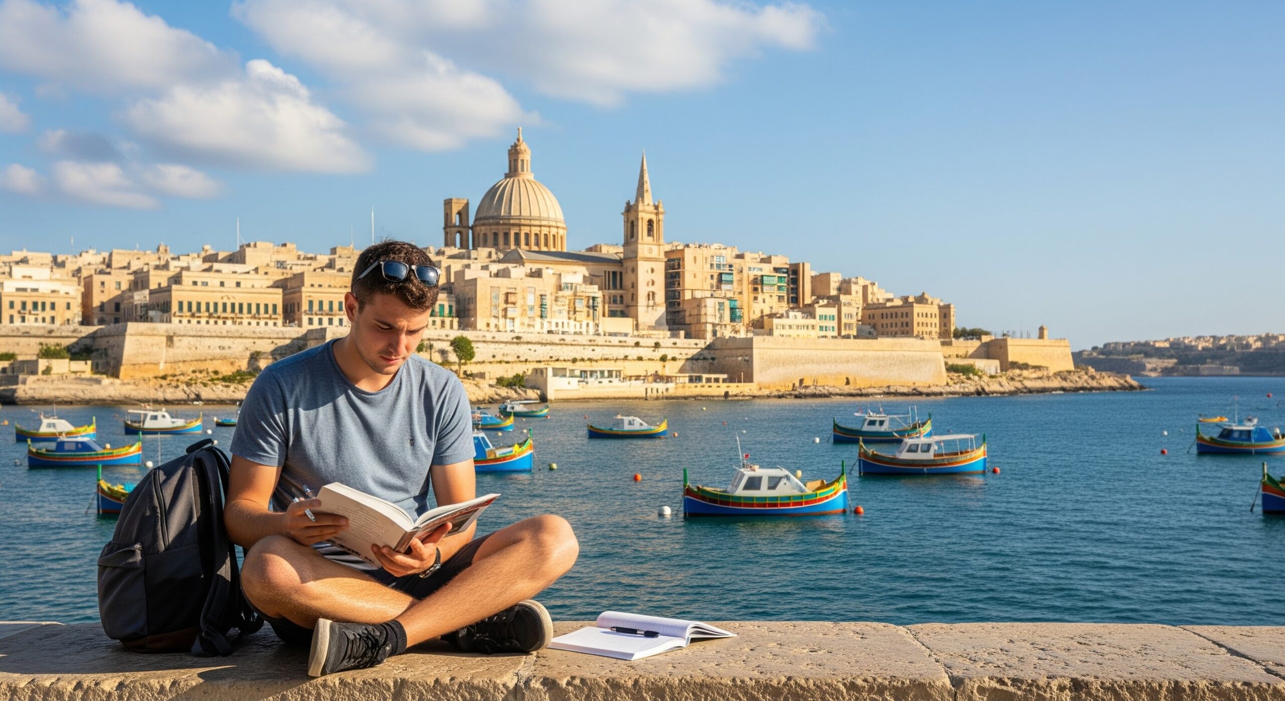 Malta'da burs alan bir öğrenci ders çalışıyor