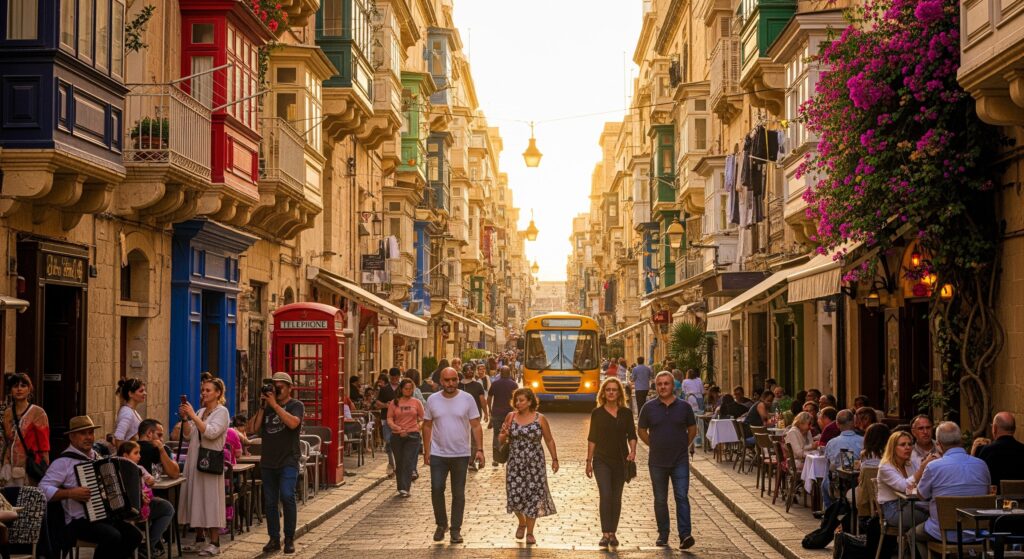 Malta Valetta'da öğrenci konaklaması için popüler bir cadde