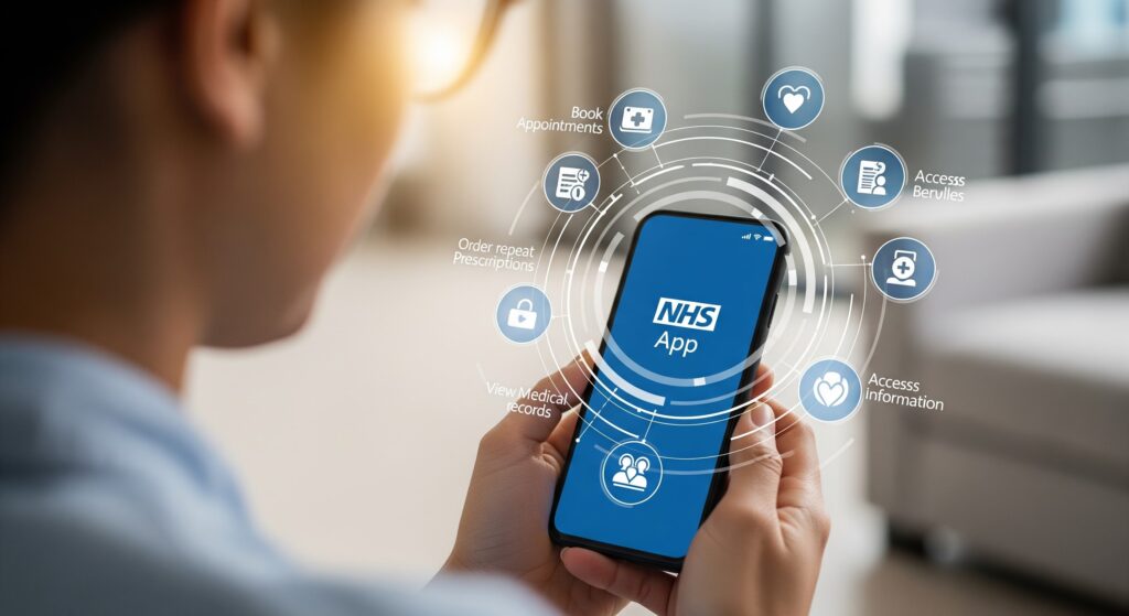 NHS online uygulaması kullanan bir genç (temsili)