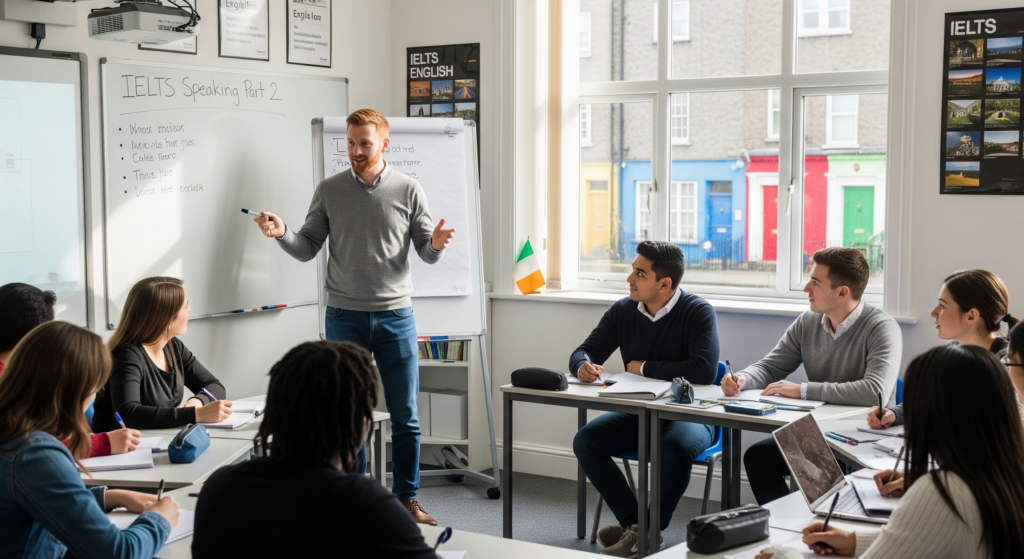Education stte güvencesiyle İrlanda'da dil eğitimine başlayan gençler ders alıyor.