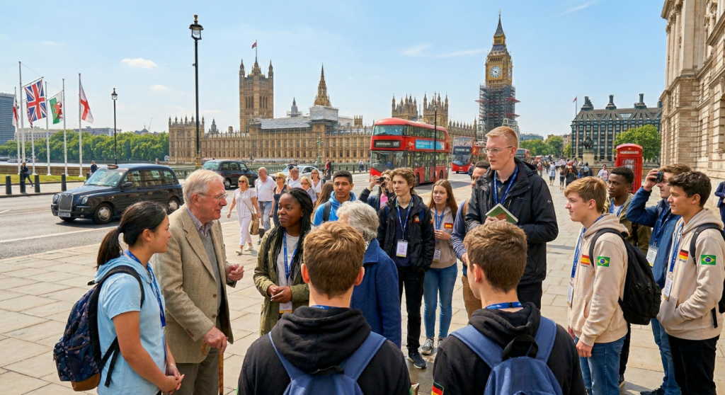 İngiltere'de yaz okulu-Londra Şehir turu-öğrenciler yerel halkla sohbet ediyor
