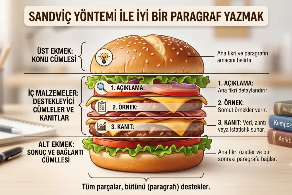 paragraf yazmak için sandivç metodu